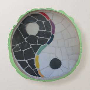 Almofada Redonda Yin Yang Rainbow Mosaic Yoga Travesseiro redondo