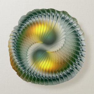 Almofada Redonda Yin Yang Verde Amarelo Abstrato Colorido Fractal