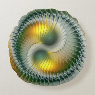 Almofada Redonda Yin Yang Verde Amarelo Fractal Abstrato Colorido