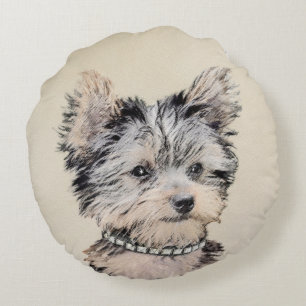 Almofada Redonda Yorkshire Terrier Puppy Pintura Original