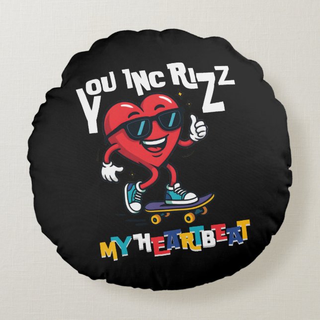 Almofada Redonda You Inc Rizz my Heartbeat - Cute skateboard heart (Frente)