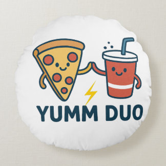 Almofada Redonda Yumm Duo Pizza e Soda Cute Cartoon