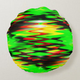 Almofada Redonda Zag verde e vermelha geradora de abstratos