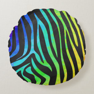 Almofada Redonda Zebra Black e Rainbow Impressão