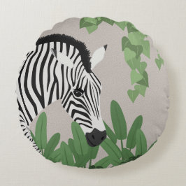 Almofada Redonda Zebra entre Folhas