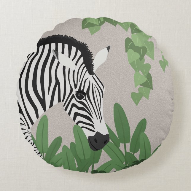 Almofada Redonda Zebra entre Folhas (Frente)