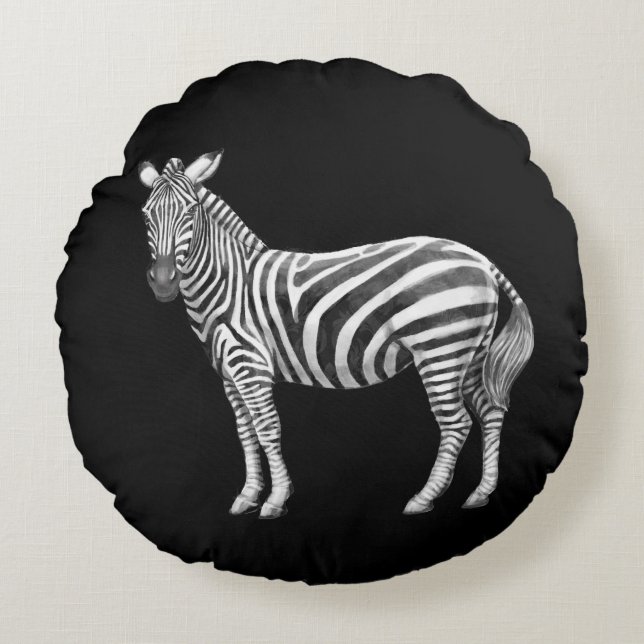 Almofada Redonda Zebra negra e branca (Frente)