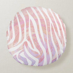 Almofada Redonda Zebra rosa e Impressão branca