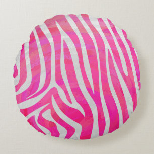 Almofada Redonda Zebra, rosa-quente e Impressão branco