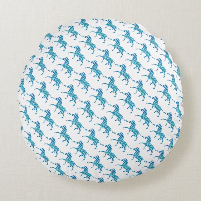 Almofada Redonda Zebra Silhouette Azul e Branco (Frente)