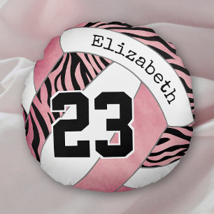 Almofada Redonda zebra stripes com vôlei personalizada rosa