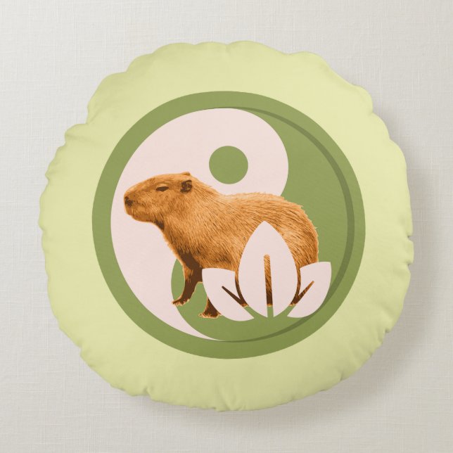 Almofada Redonda Zen Capivara Yin Yang Natureza Pacífica (Frente)