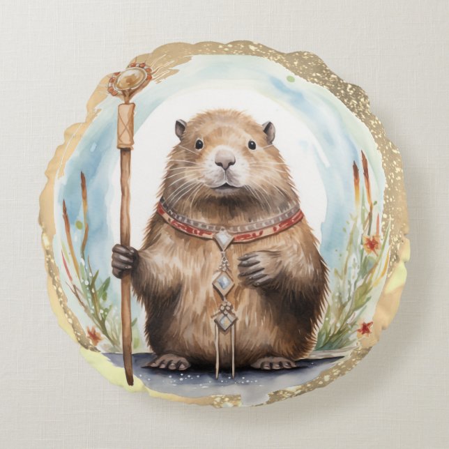 Almofada Redonda *~* Zen Fantasy Jeweled Groundhog Drip SC5 (Frente)