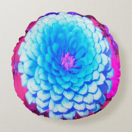 Almofada Redonda Zinnia Azul bonito no Jardim de Verão Roxo