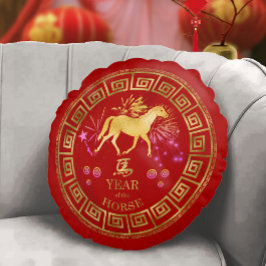 Almofada Redonda Zodiac Horse Red/Dourado ID542 chinês