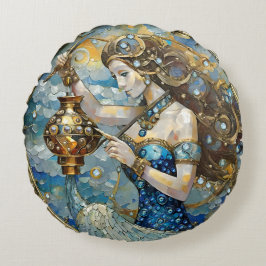 Almofada Redonda Zodíaco - Aquário, O Portador De Água