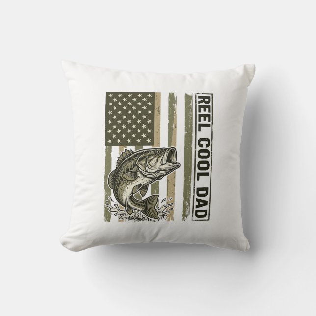 Almofada Reel Cool Dad Bass Fishing Flag Vector Design_1 (Frente)