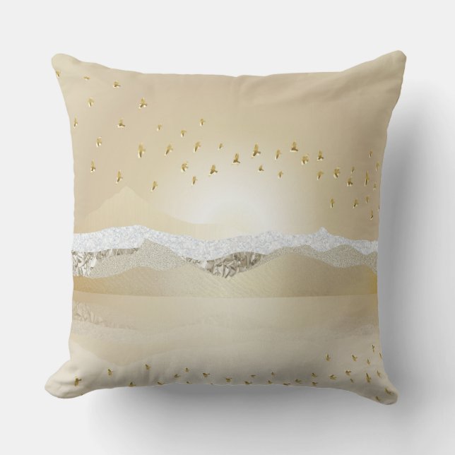 Almofada Reflexão Dourada Da Montanha Solar De Inverno Em Á (Frente)