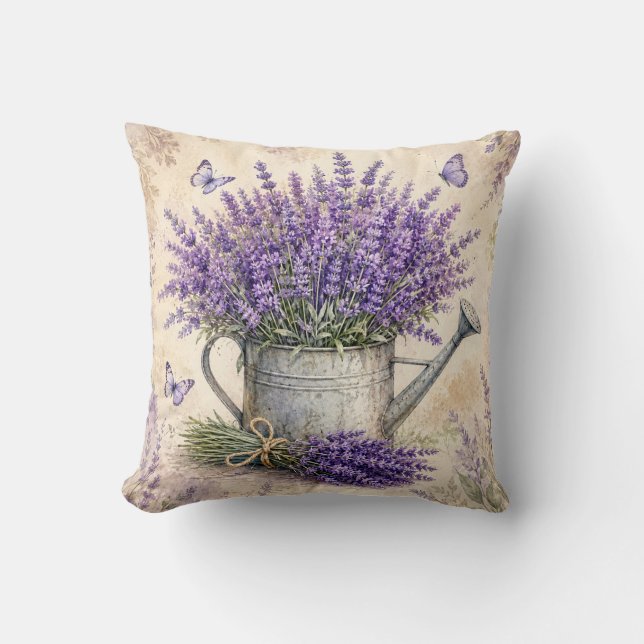 Almofada Regador de Lavanda Aquarela Rústica (Frente)