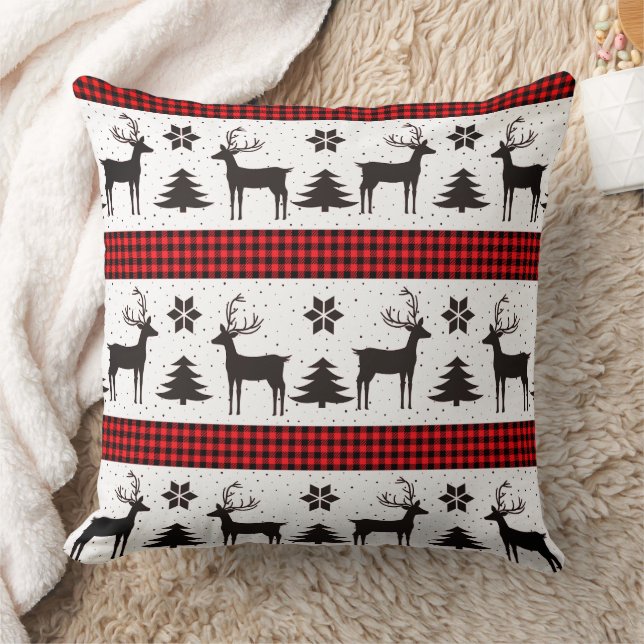 Almofada Reindeer de Xadrez Vermelha e Árvore de Natal (Cobertor)