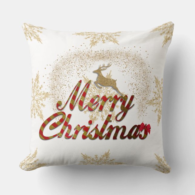 Almofada Reindeer Dourado Floco de Neve/Travesseiro de Cora (Frente)