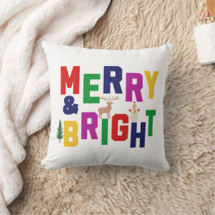 Almofada Reindeer feliz e pinheiro brilhante Snowman