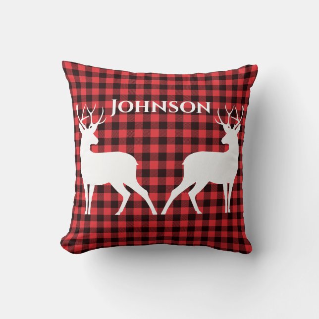 Almofada Reindeer Red & Black Tartan Patteran Xadrez Buffal (Frente)