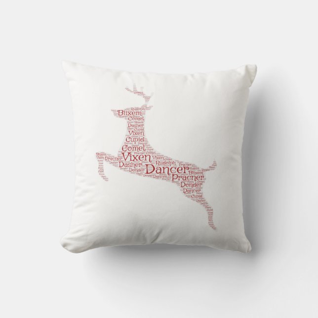 Almofada Reindeer Word Art Rudolph Blixem Comet Cupid (Frente)