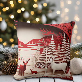 Almofada Reindeiros 3D em inverno Florestal