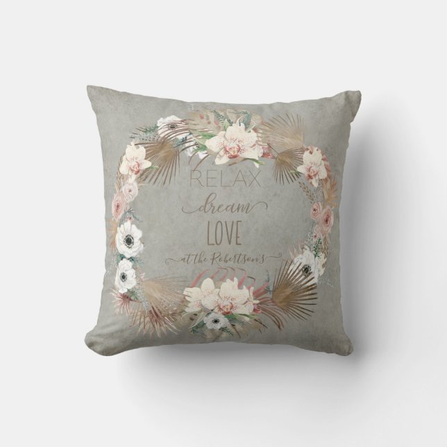 Almofada Relaxe Dream Love Cinza Floral Seaside Beach Palm (Frente)