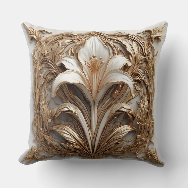 Almofada Relevo Floral Dourado Intrincado (Frente)