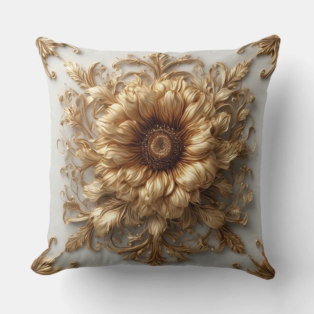 Almofada Relevo Floral Dourado Intrincado (Frente)