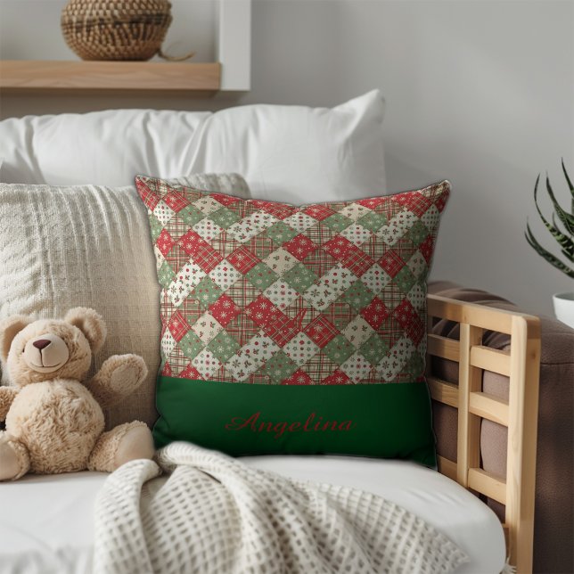Almofada remendo de natal nome Verde Vermelho (Criador carregado)