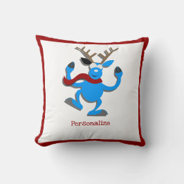Almofada Rena azul de Natal Borda Vermelha Personalizar