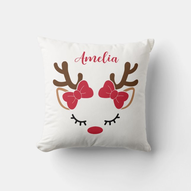 Almofada Rena bonita com nome de Natal (Frente)