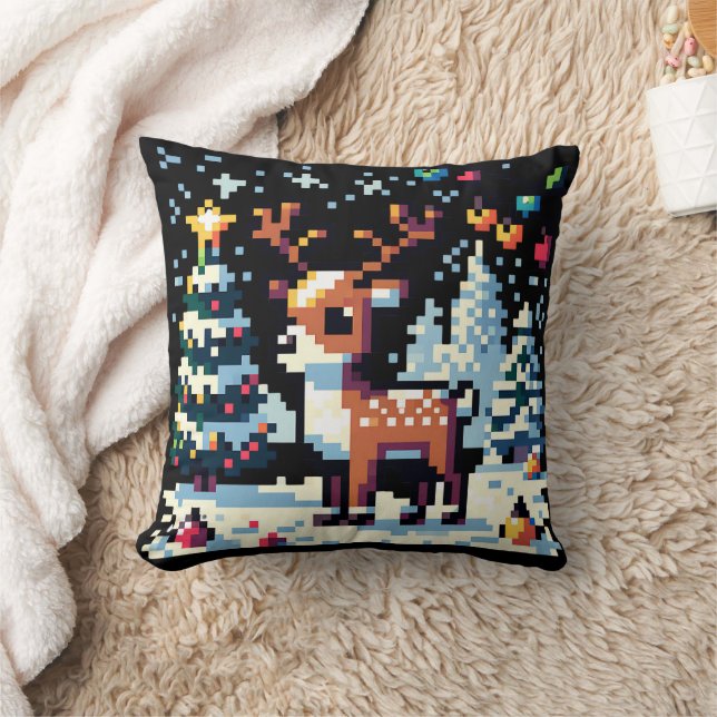 Almofada Rena de Arte Pixel na Neve Natal  (Cobertor)