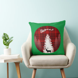 Almofada rena de natal árvore de natal xadrez vermelho