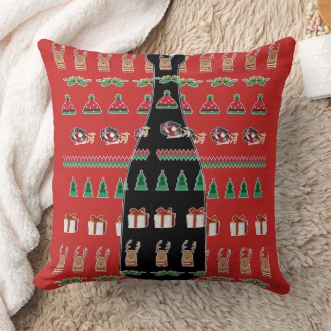 Almofada Rena de Natal Vermelha Verde Preta Garrafa de Cham (Cobertor)