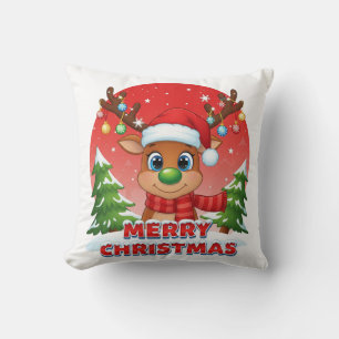 Almofada Renas de Natal Fofas com Enfeites de Chapéu de Pap