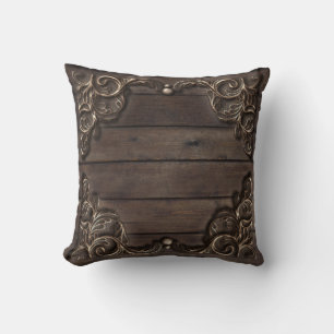 Almofada Renda e madeira escura Rustic Vintage Western Farm