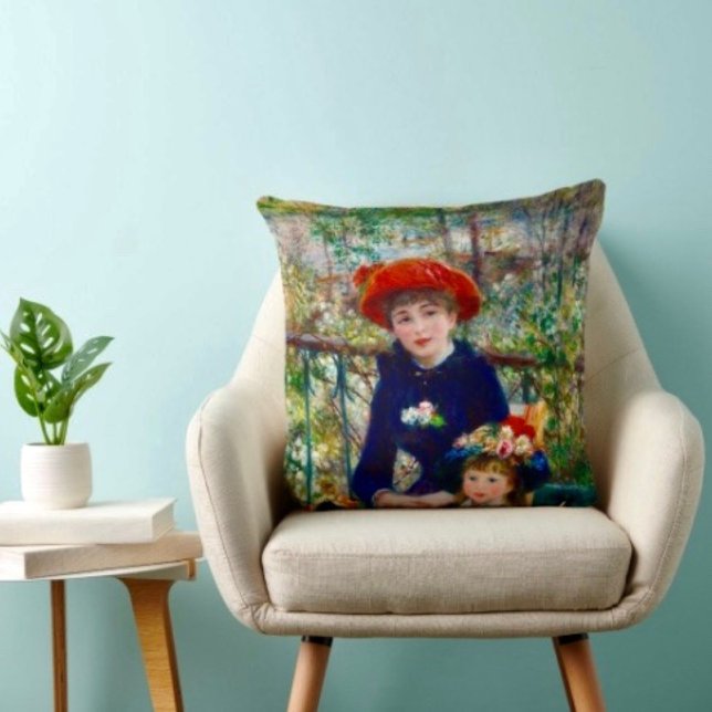 Almofada Renoir Mãe e Filho   (Throw Pillow 100% polyester heavyweight stretch material. Hidden zipper Made in the USA.
)