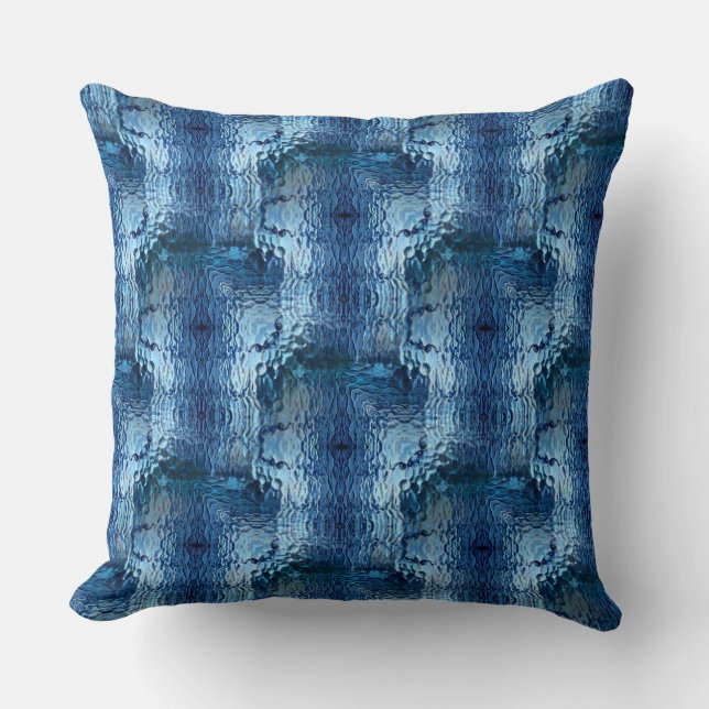 Almofada Repetição de vidro torto e martelado azul (Frente)