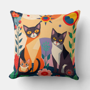 Almofada Representação Artística Abstrata de Gatos