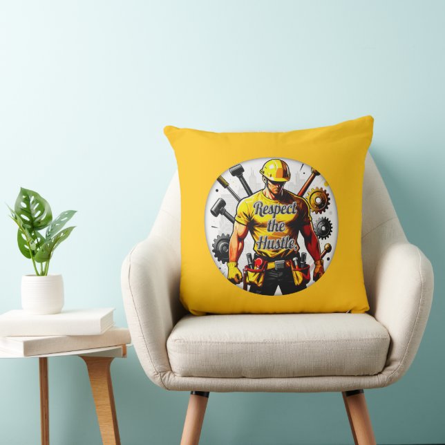 Almofada Respect the Hustle Construction Worker Design – La (Cadeira)