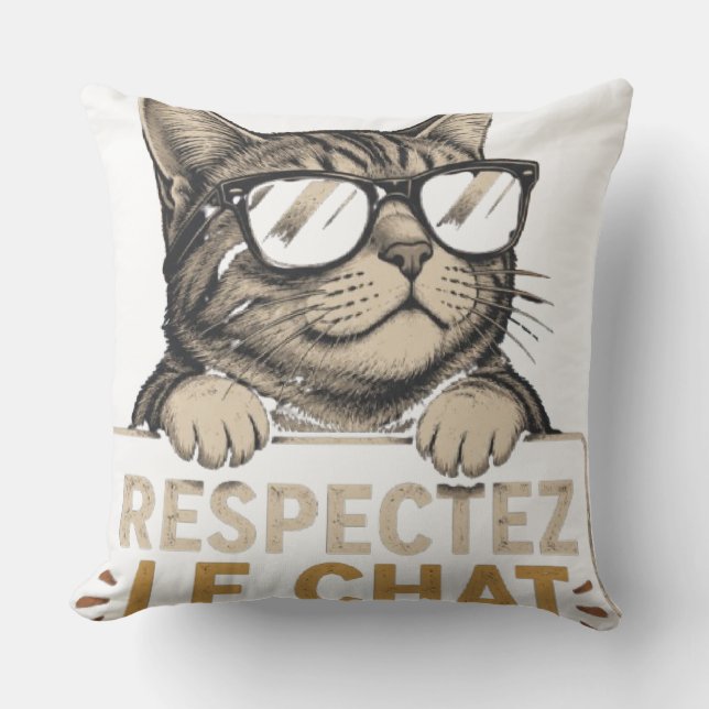 Almofada Respectez le chat – Illustration de chat à lunette (Frente)