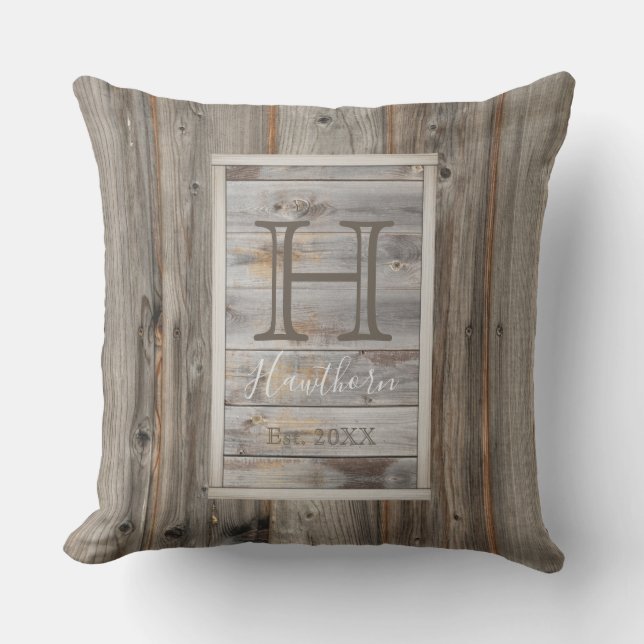 Almofada Retângulo de Monograma de Tom de Madeira Cinza Rús (Frente)