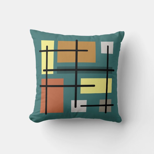 Almofada Retângulos do meio século quadrados Teal multicolo (Frente)
