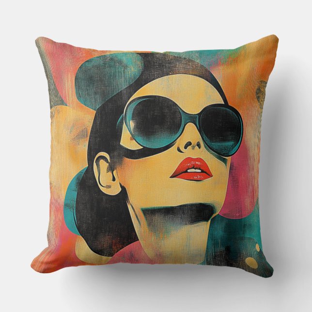 Almofada Reto Bold Woman em óculos escuros (Frente)