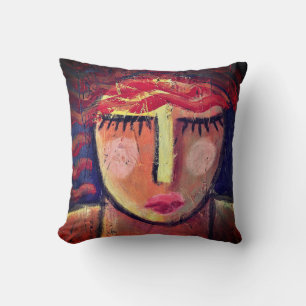 Almofada Retrato abstrato de uma Mulher Cabeça Vermelha