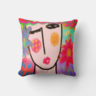 Almofada Retrato Abstrato Funky de uma Mulher